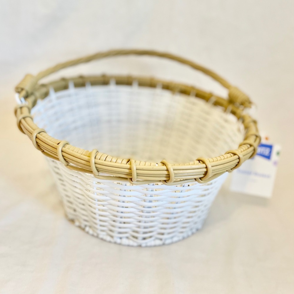 Spritz 12 Inch White and Willow Plastic Woven Easter Basket‎ Round Matte Finish
